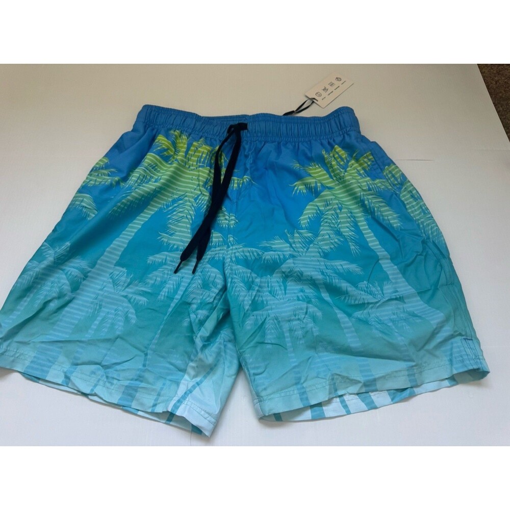 NWT Cozople Men’s Swim Trunks Blue Palm Tree Print Quick Dry Shorts Size M NWT